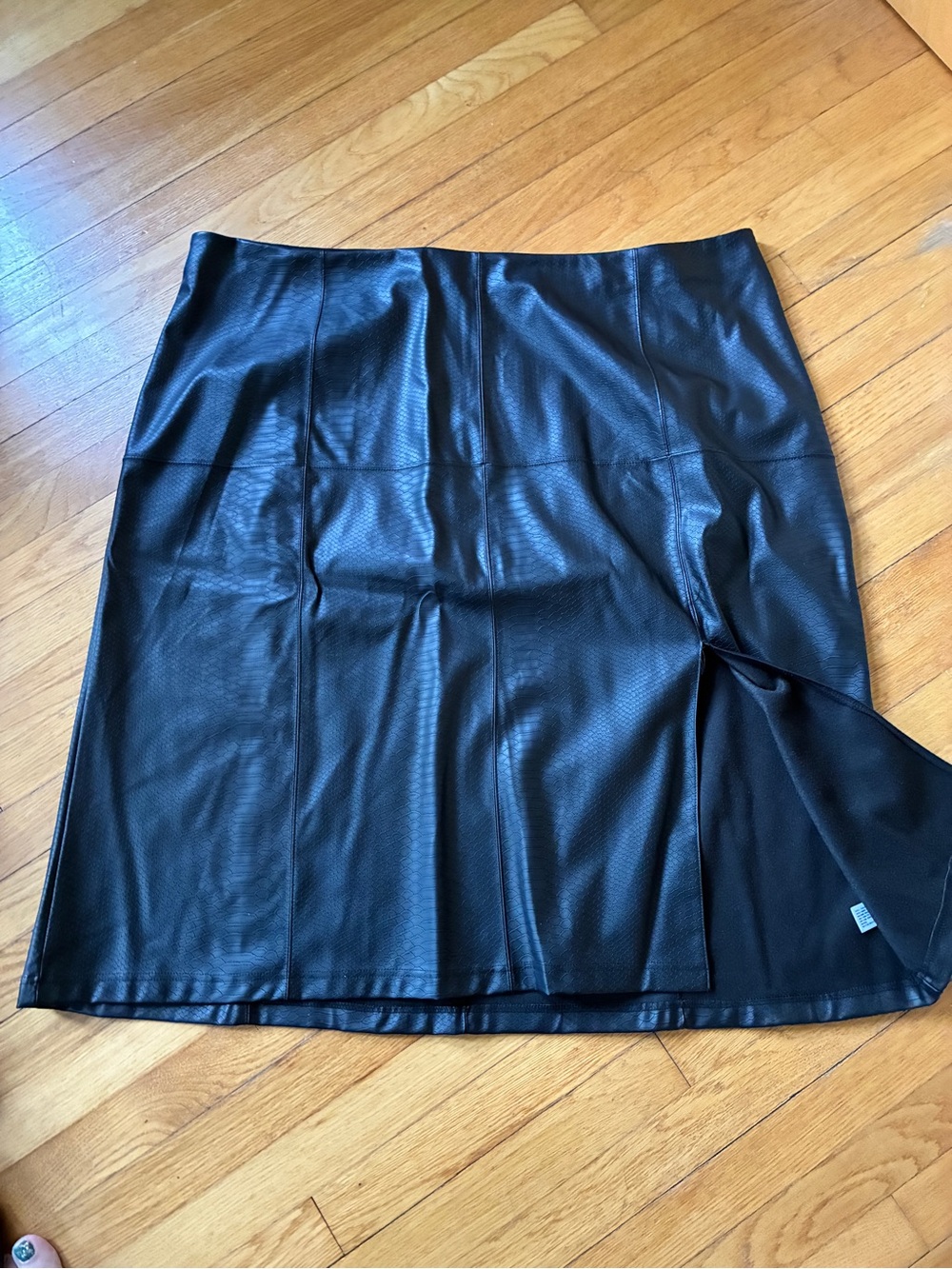 Ava & Viv Black Faux Leather Pencil Skirt with Side Slit